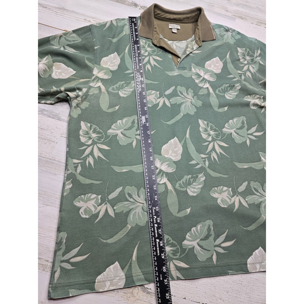 Vintage Bugle Boy Original Mens XL Green Tropical Floral Polo Shirt Short Sleeve - Picture 3 of 7